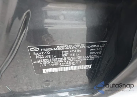 2021 Hyundai Sonata Se z USA, uszkodzony, nr VIN 5NPEG4JA5MH073213